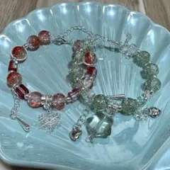 【新品未使用】キラキラ ビーズガラスブレスレット 2本セット