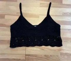 mystic クロシェ編みビスチェ 黒　ニットビスチェ　ミスティック　ブラック