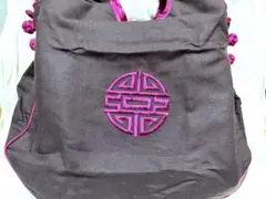 ダークブラウン エコバッグ刺繍デザイン