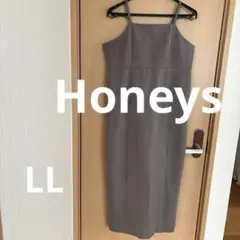 美品 Honeys キャミワンピース LLサイズ ブラウン系×ブラック 秋冬