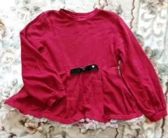 プティマイン トレーナー 130cm 赤 レッド 女の子 ペプラム フリル