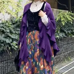 vintage パープル　フリルカーディガン