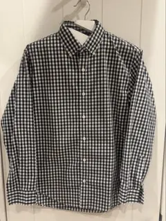 ノースフェイス　黒×白のギンガムチェック長袖シャツ　L