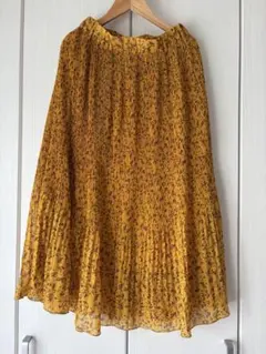 イエロー フローラル プリーツスカート