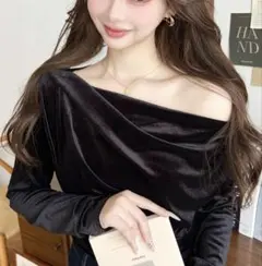 ワンショルドレープシャイニーベロアプルオーバー