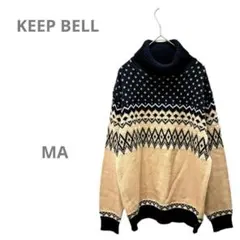 【キープベル】フェアアイル柄セーター ニット ハイネック オーバーサイズ M