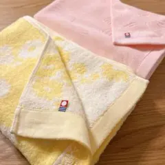 イエロー　花柄×ピンク　花柄　今治タオル　バスタオル　2枚セット