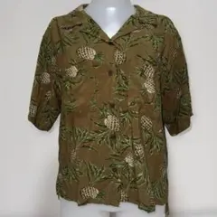 レーヨン100% パイナップル柄アロハシャツ L 茶 総柄のサムネイル
