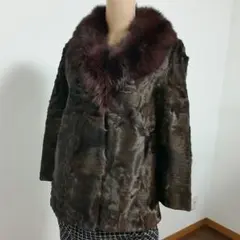 稀少☆襟部分FOXファーのスワカラ毛皮コート f120716
