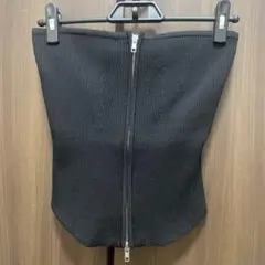 ディスコートリブニットビスチェベアトップチューブトップブラックダブルジップ