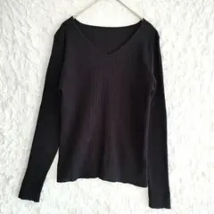 【ロペピクニック】黒 Vネック リブ編み 長袖ニット
