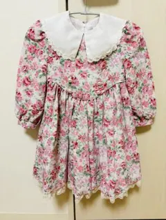 花柄ドレス＊女の子110cm襟付き パール フリル リボン付きワンピース