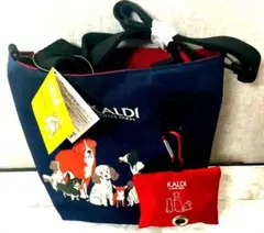 KALDI 犬イラスト トートバッグ ネイビー/レッド