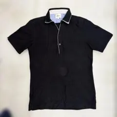 【THE SHOP TK MIXPICE】黒 ポロシャツ Lサイズ ドット柄襟