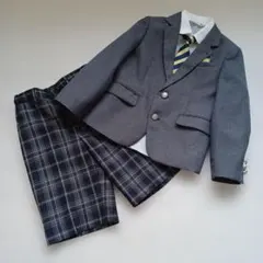 キャット社 男の子 フォーマルスーツ 120 グレー チェック 4点セット