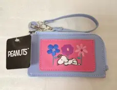 スヌーピー PEANUTS パスケース ブルーSNOOPY&花柄　PLAZA