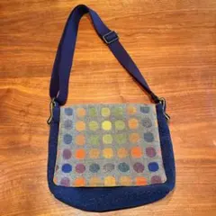 ショルダーバッグ　ハンドメイド　紺　ネイビー　水玉