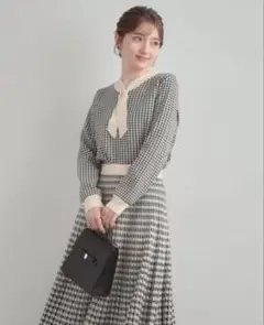 Couture Brooch 千鳥ジャガードパール調タイ　ニット　トップス