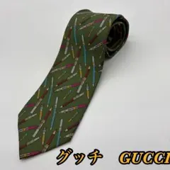 【極希少/美品】グッチ ネクタイ ペン・文房具柄 オリーブグリーン 絹