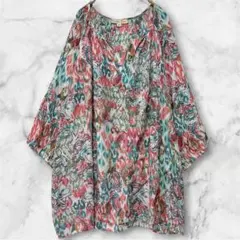 【希少3X】インディゴローズ 総柄 ペイズリー ブラウス チュニック 春夏