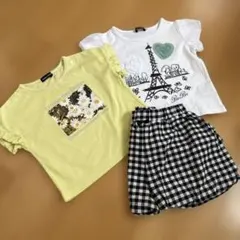 【BeBe】Tシャツ2枚セット と ノーブランドのショートパンツ100cmのサムネイル