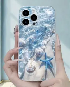 iPhone15 ケース 海 シェル 貝殻 デザイン クリア ブル