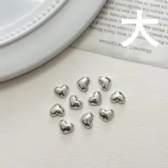 （大）シルバー ハート ぷっくり メタリック ネイルパーツ 地雷