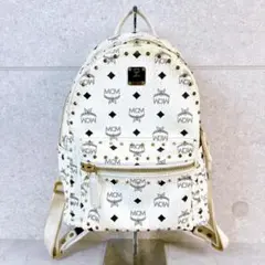 MCM エムシーエム スタッズ リュック ホワイト 総柄 100901