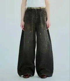 完売商品‼️camphor woodワイドバギーオーバーダイ汚れ加工デニム L