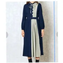 REDYAZEL スカラップデザインカラーブロックプリーツワンピース