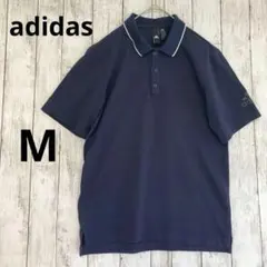 【adidas】アディダス　ネイビー 半袖ポロシャツ　シンプル　ロゴプリントM