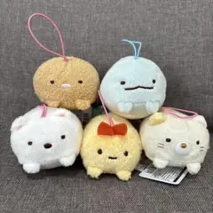 すみっコぐらし　うつぶせ　ゴムひも付き　マスコット　ぬいぐるみ　5点