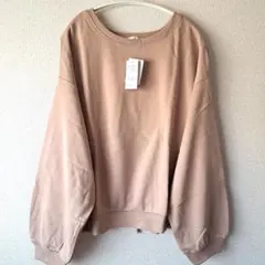 【新品未使用】スウェットトレーナー バックリボン ボリュームパフ袖 ベージュ L