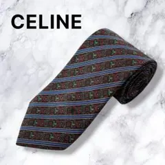 【極美品】CELINE セリーヌ シルクネクタイ ストライプ 総柄 スペイン製のサムネイル