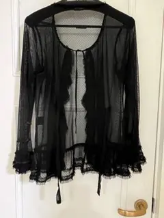 ❤️ピンクハウス ❤️ブラック フリル付ドットチュール　カーディガン最終お値引き
