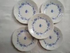 昭和レトロ　青い花模様のデザート皿5枚セット♪