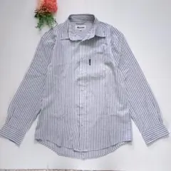 f194　FIRST DOWN 　ストライプシャツ M　ブルー×ホワイト