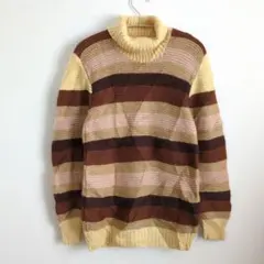 タートルネック ニット セーター ストライプ 長袖 トップス レディース 冬服