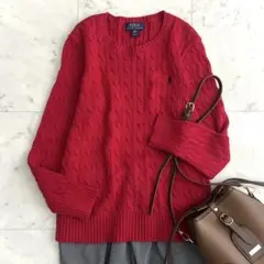 ポロラルフローレン ケーブル編み ニット セーター コットン レッド 赤 L