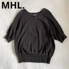 MHL. コットンリネン　ヘンリーネック　サマーニット　半袖　ブラウン