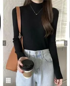 ハイネックリブニットトップス［Cu441］ブラック　Ｓ