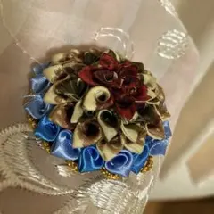 リボン花モチーフ ブローチ