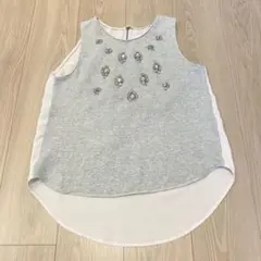 ドゥドゥ　ビジュー付きノースリーブ　グレー　シフォン素材　カジュアル　フリー