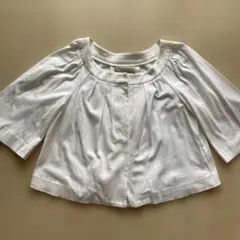 プロポーション ノーカラー ジャケット 七分袖 ショート丈 綿 白　カットソーのサムネイル