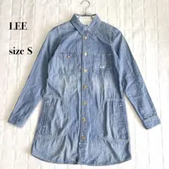 ..Lee デニムシャツワンピース 長袖 ライトブルー S ロゴタグ付きのサムネイル