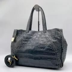 良品 FURLA 2wayバッグ レザー クロコ型押し A4可 f562