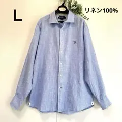 ＣＲＥMＥＵＸ　リネン100% メンズシャツ　ブルー　長袖シャツ　トップス　Ｌのサムネイル