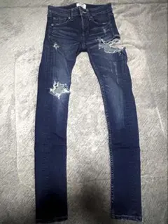 GYDA デニムパンツ ミドルウエストSIDE RIPPED スキニー