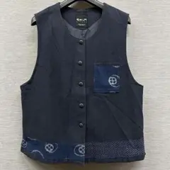 儀右衛門 GIEMON ベスト ジレ 切替 藍染 かすり 絣