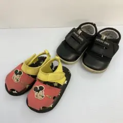 13cmミッキーマウス サンダル 橙/黄色 ＆ 黒14cmシューズ 2点セット